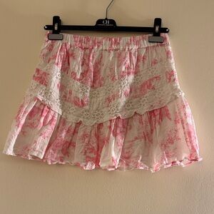 LOVESHACKFANCY Cove Cotton Pink Cream Mini Skirt